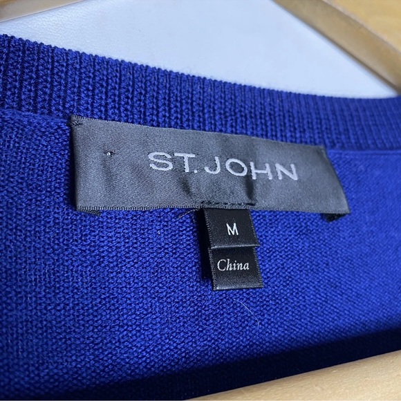 St John Navy Blue Wool Polyster Womens Blouse Size M - Picture 2 of 9